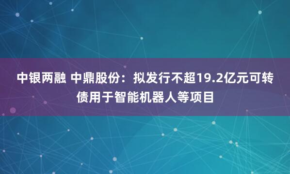 中银两融 中鼎股份：拟发行不超19.2亿元可转债用于智能机器人等项目